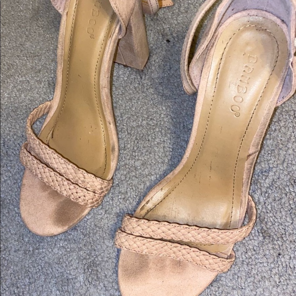 Blush braided chunky heels